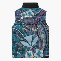 Personalised Hawaii Tribal Humpback Whale Sleeveless Puffer Jacket Polu Hibiscus Seamless Pattern