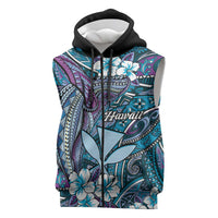 Personalised Hawaii Tribal Humpback Whale Sleeveless Zip Hoodie Polu Hibiscus Seamless Pattern