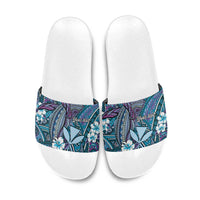 Personalised Hawaii Tribal Humpback Whale Slide Sandals Polu Hibiscus Seamless Pattern