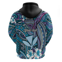 Personalised Hawaii Tribal Humpback Whale Zip Hoodie Polu Hibiscus Seamless Pattern