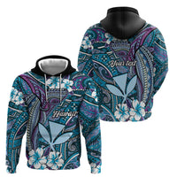 Personalised Hawaii Tribal Humpback Whale Zip Hoodie Polu Hibiscus Seamless Pattern