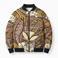 Personalised Hawaii Tribal Humpback Whale Bomber Puffer Jacket Melemele Hibiscus Seamless Pattern