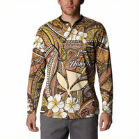 Personalised Hawaii Tribal Humpback Whale Button Sweatshirt Melemele Hibiscus Seamless Pattern