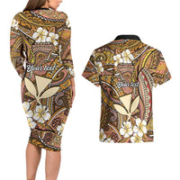 Personalised Hawaii Tribal Humpback Whale Couples Matching Long Sleeve Bodycon Dress and Hawaiian Shirt Melemele Hibiscus Seamless Pattern LT9 - Polynesian Pride