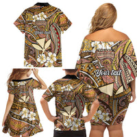 Personalised Hawaii Tribal Humpback Whale Family Matching Off Shoulder Short Dress and Hawaiian Shirt Melemele Hibiscus Seamless Pattern LT9 - Polynesian Pride