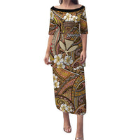 Personalised Hawaii Tribal Humpback Whale Family Matching Puletasi and Hawaiian Shirt Melemele Hibiscus Seamless Pattern LT9 Mom's Dress Gold - Polynesian Pride