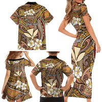Personalised Hawaii Tribal Humpback Whale Family Matching Short Sleeve Bodycon Dress and Hawaiian Shirt Melemele Hibiscus Seamless Pattern LT9 - Polynesian Pride