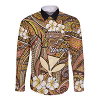 Personalised Hawaii Tribal Humpback Whale Long Sleeve Button Shirt Melemele Hibiscus Seamless Pattern