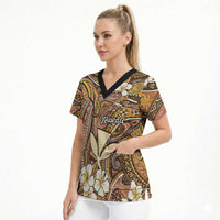 Personalised Hawaii Tribal Humpback Whale Scrub Top Melemele Hibiscus Seamless Pattern