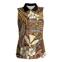 Personalised Hawaii Tribal Humpback Whale Women Sleeveless Polo Shirt Melemele Hibiscus Seamless Pattern