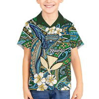 Personalised Hawaii Tribal Humpback Whale Family Matching Tank Maxi Dress and Hawaiian Shirt Omaomao Hibiscus Seamless Pattern LT9 Son's Shirt Green - Polynesian Pride