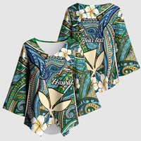 Personalised Hawaii Tribal Humpback Whale Kimono Sleeve Blouse Omaomao Hibiscus Seamless Pattern