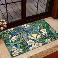 Personalised Hawaii Tribal Humpback Whale Rubber Doormat Omaomao Hibiscus Seamless Pattern