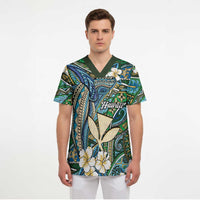 Personalised Hawaii Tribal Humpback Whale Scrub Top Omaomao Hibiscus Seamless Pattern