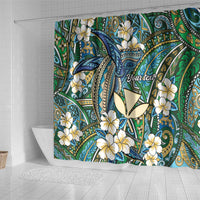 Personalised Hawaii Tribal Humpback Whale Shower Curtain Omaomao Hibiscus Seamless Pattern