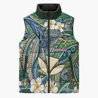 Personalised Hawaii Tribal Humpback Whale Sleeveless Puffer Jacket Omaomao Hibiscus Seamless Pattern