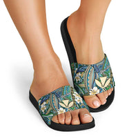 Personalised Hawaii Tribal Humpback Whale Slide Sandals Omaomao Hibiscus Seamless Pattern