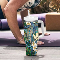 Personalised Hawaii Tribal Humpback Whale Tumbler With Handle Omaomao Hibiscus Seamless Pattern