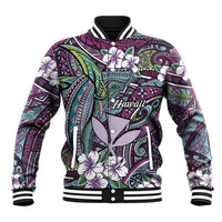Personalised Hawaii Tribal Humpback Whale Baseball Jacket Poni Hibiscus Seamless Pattern