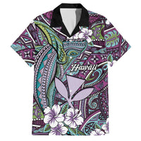 Personalised Hawaii Tribal Humpback Whale Family Matching Short Sleeve Bodycon Dress and Hawaiian Shirt Poni Hibiscus Seamless Pattern LT9 Dad's Shirt - Short Sleeve Purple - Polynesian Pride