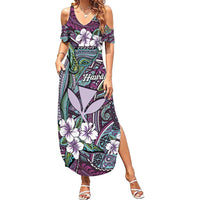 Personalised Hawaii Tribal Humpback Whale Family Matching Summer Maxi Dress and Hawaiian Shirt Poni Hibiscus Seamless Pattern LT9 Mom's Dress Purple - Polynesian Pride