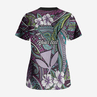 Personalised Hawaii Tribal Humpback Whale Scrub Top Poni Hibiscus Seamless Pattern