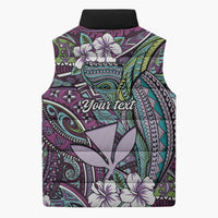 Personalised Hawaii Tribal Humpback Whale Sleeveless Puffer Jacket Poni Hibiscus Seamless Pattern