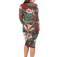Personalised Hawaii Tribal Humpback Whale Family Matching Long Sleeve Bodycon Dress and Hawaiian Shirt Ulaula Hibiscus Seamless Pattern LT9 - Polynesian Pride