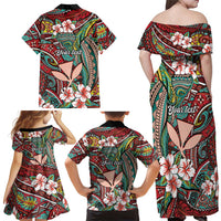 Personalised Hawaii Tribal Humpback Whale Family Matching Off Shoulder Maxi Dress and Hawaiian Shirt Ulaula Hibiscus Seamless Pattern LT9 - Polynesian Pride