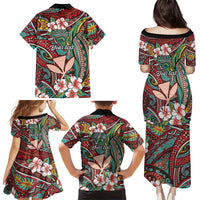Personalised Hawaii Tribal Humpback Whale Family Matching Puletasi and Hawaiian Shirt Ulaula Hibiscus Seamless Pattern LT9 - Polynesian Pride