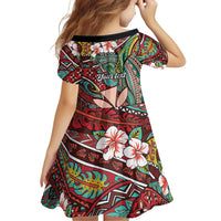 Personalised Hawaii Tribal Humpback Whale Family Matching Short Sleeve Bodycon Dress and Hawaiian Shirt Ulaula Hibiscus Seamless Pattern LT9 - Polynesian Pride