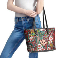 Personalised Hawaii Tribal Humpback Whale Leather Tote Bag Ulaula Hibiscus Seamless Pattern
