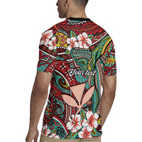 Personalised Hawaii Tribal Humpback Whale Rugby Jersey Ulaula Hibiscus Seamless Pattern