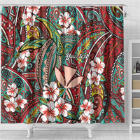 Personalised Hawaii Tribal Humpback Whale Shower Curtain Ulaula Hibiscus Seamless Pattern