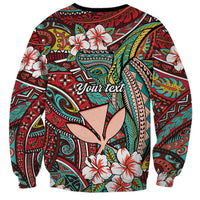 Personalised Hawaii Tribal Humpback Whale Sweatshirt Ulaula Hibiscus Seamless Pattern