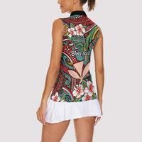Personalised Hawaii Tribal Humpback Whale Women Sleeveless Polo Shirt Ulaula Hibiscus Seamless Pattern LT9 - Polynesian Pride