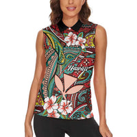 Personalised Hawaii Tribal Humpback Whale Women Sleeveless Polo Shirt Ulaula Hibiscus Seamless Pattern LT9 - Polynesian Pride