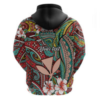 Personalised Hawaii Tribal Humpback Whale Zip Hoodie Ulaula Hibiscus Seamless Pattern