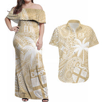 Custom Indo Fijians Couples Matching Off Shoulder Maxi Dress and Hawaiian Shirt Fiji ke Hindustani Polyneisan Paisley Beige Style LT9 Beige - Polynesian Pride