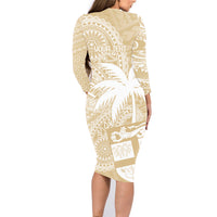 Custom Indo Fijians Family Matching Long Sleeve Bodycon Dress and Hawaiian Shirt Fiji ke Hindustani Polyneisan Paisley Beige Style LT9 - Polynesian Pride