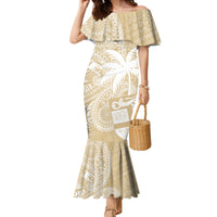 Custom Indo Fijians Family Matching Mermaid Dress and Hawaiian Shirt Fiji ke Hindustani Polyneisan Paisley Beige Style LT9 Mom's Dress Beige - Polynesian Pride