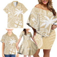 Custom Indo Fijians Family Matching Off Shoulder Short Dress and Hawaiian Shirt Fiji ke Hindustani Polyneisan Paisley Beige Style LT9 - Polynesian Pride