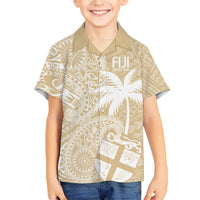 Custom Indo Fijians Family Matching Short Sleeve Bodycon Dress and Hawaiian Shirt Fiji ke Hindustani Polyneisan Paisley Beige Style LT9 Son's Shirt Beige - Polynesian Pride