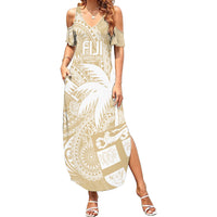 Custom Indo Fijians Family Matching Summer Maxi Dress and Hawaiian Shirt Fiji ke Hindustani Polyneisan Paisley Beige Style LT9 Mom's Dress Beige - Polynesian Pride