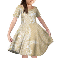 Custom Indo Fijians Kid Short Sleeve Dress Fiji ke Hindustani Polyneisan Paisley Beige Style LT9 KID Beige - Polynesian Pride