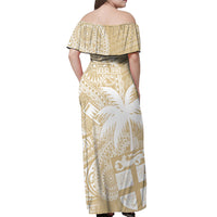 Custom Indo Fijians Off Shoulder Maxi Dress Fiji ke Hindustani Polyneisan Paisley Beige Style LT9 - Polynesian Pride