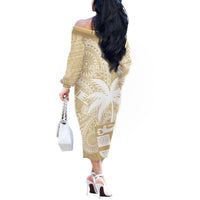 Custom Indo Fijians Off The Shoulder Long Sleeve Dress Fiji ke Hindustani Polyneisan Paisley Beige Style LT9 - Polynesian Pride