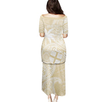 Custom Indo Fijians Puletasi Fiji ke Hindustani Polyneisan Paisley Beige Style LT9 - Polynesian Pride