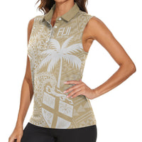 Custom Indo Fijians Women Sleeveless Polo Shirt Fiji ke Hindustani Polyneisan Paisley Beige Style LT9 - Polynesian Pride