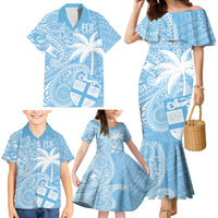 Custom Indo Fijians Family Matching Mermaid Dress and Hawaiian Shirt Fiji ke Hindustani Polyneisan Paisley Blue Style LT9 - Polynesian Pride